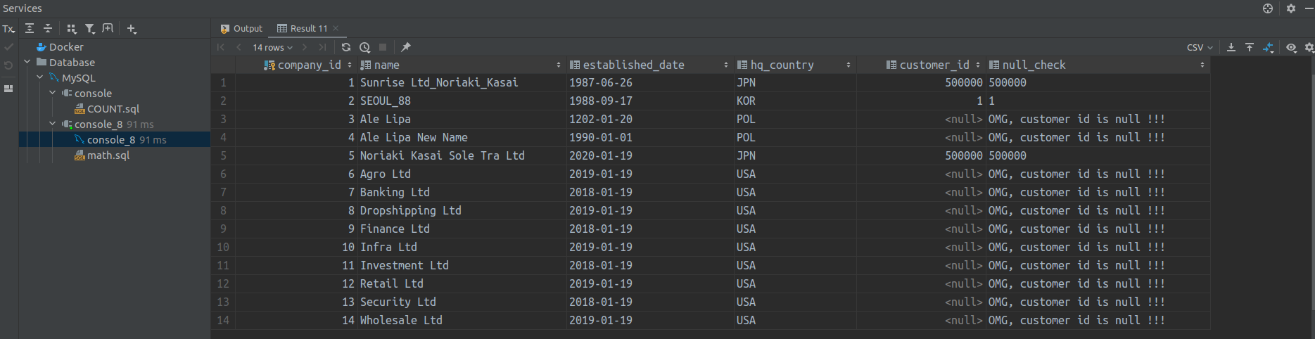 SQL null check example